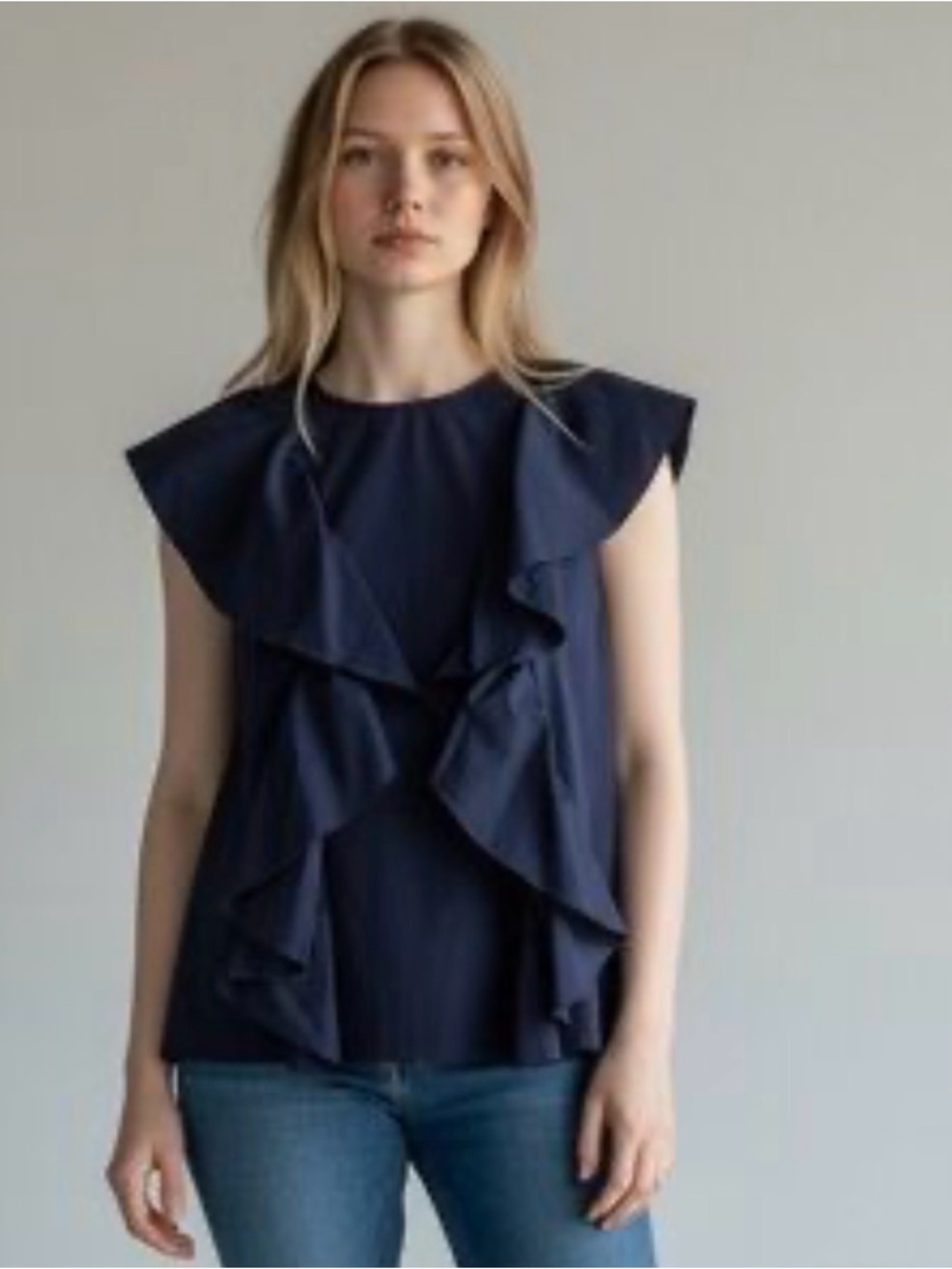 J. Crew Navy Ruffled Sleeveless Blouse